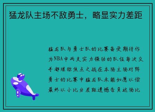猛龙队主场不敌勇士，略显实力差距