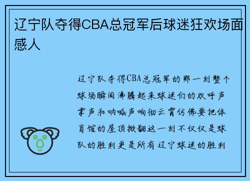 辽宁队夺得CBA总冠军后球迷狂欢场面感人